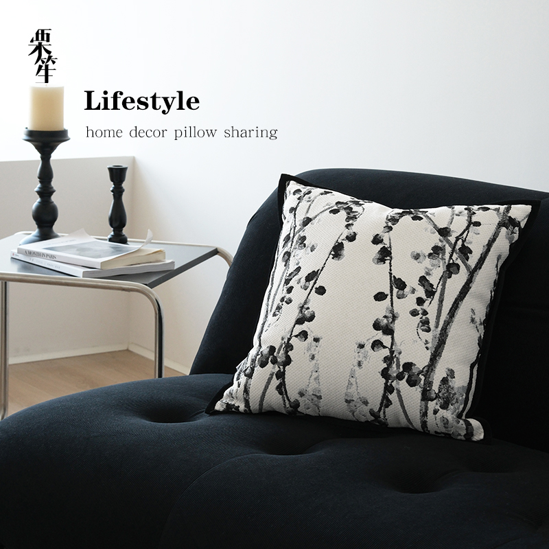 现代简约黑白抽象艺术抱枕客厅沙发样板间靠枕民宿黑白枕套腰枕