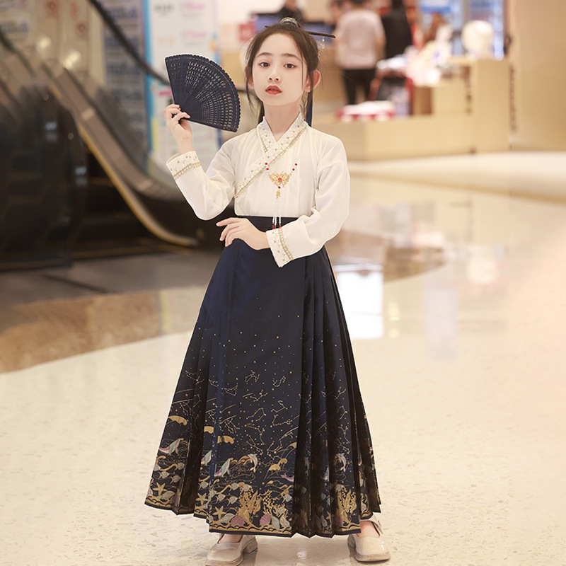 新中式汉服女童公主裙2024新款长袖秋装中国风春款儿童马面裙套装