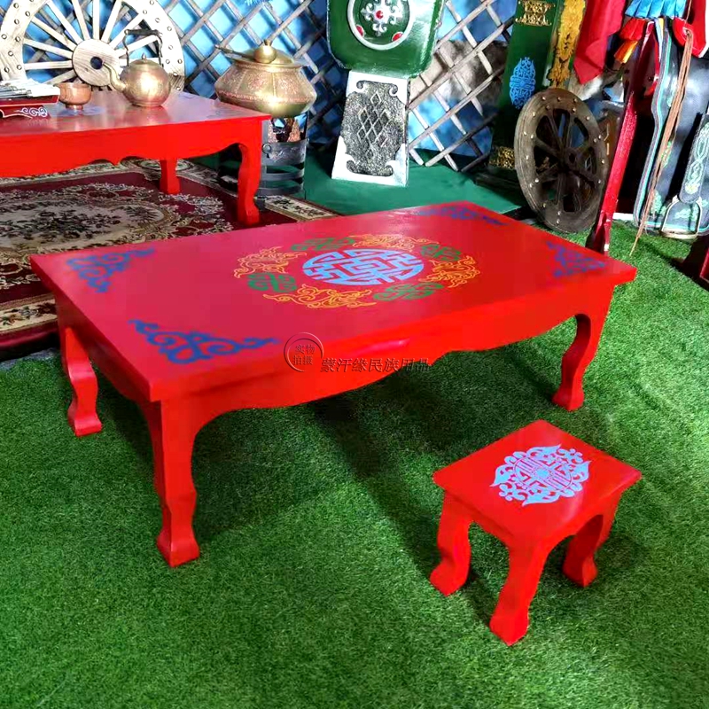 装饰品工艺品民族古特色蒙桌子室内子茶几凳实木绘族案彩图花手工