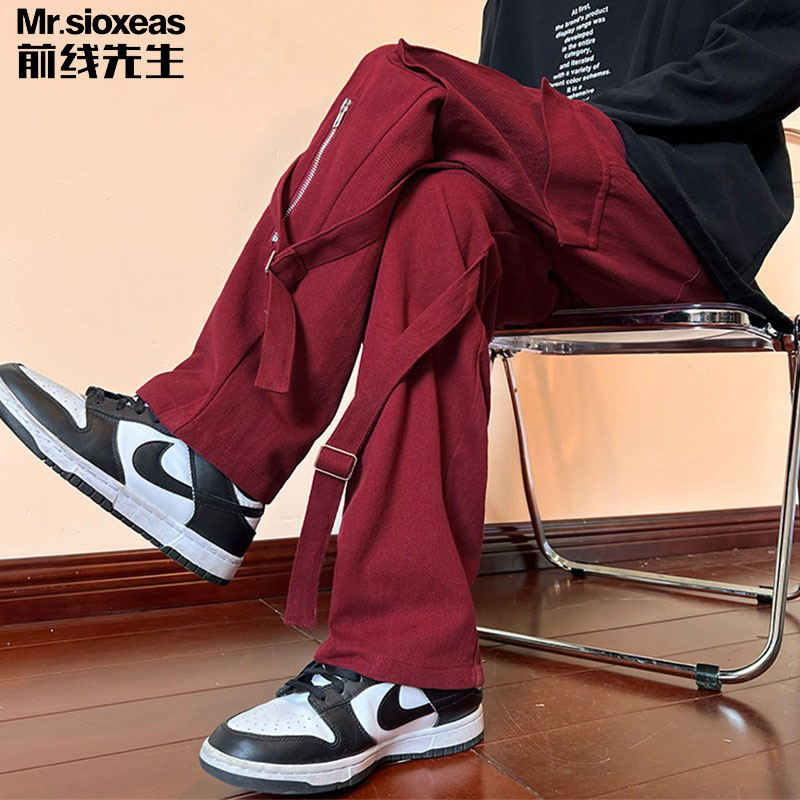 美式工装裤男春秋高街潮牌设计感小众拉链裤子宽松阔腿直筒休闲裤