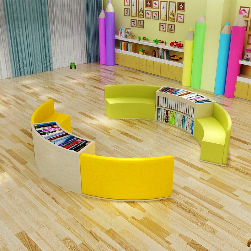幼儿园大厅坐凳书架小学图书馆阅览室沙发凳教培机构绘本馆书柜凳