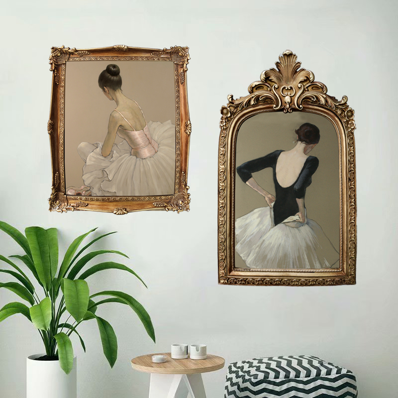 芭蕾舞女孩装饰画欧式复古相框舞蹈教室挂画女孩卧室有框画竖版画