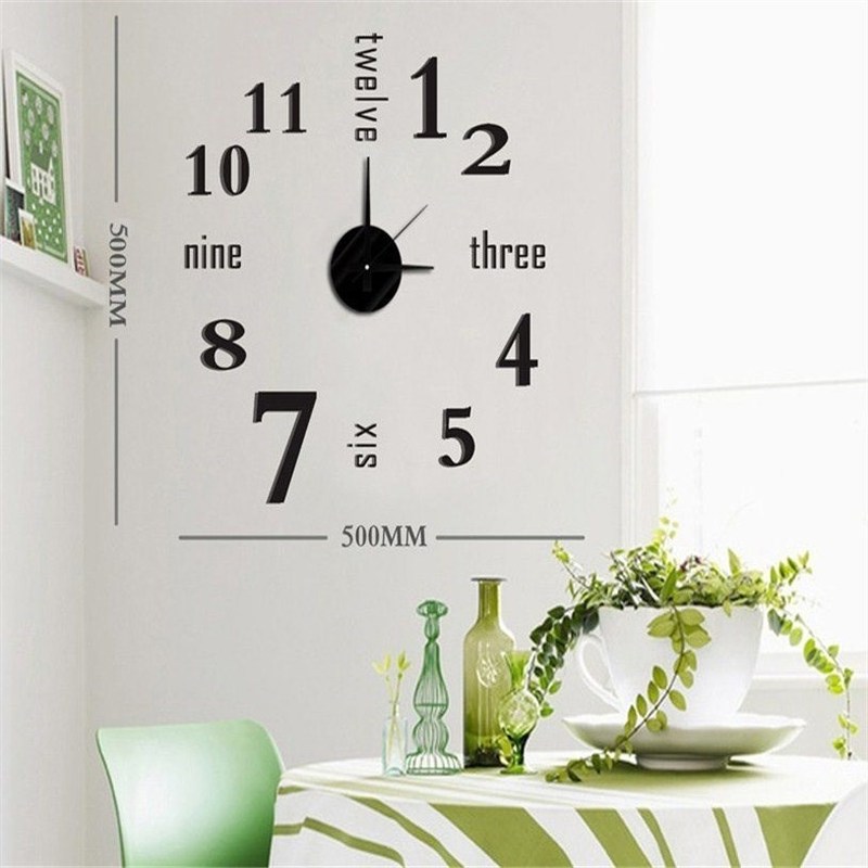 网红Modern Art DIY Large Wall Clock 3D Sticker Design Home D