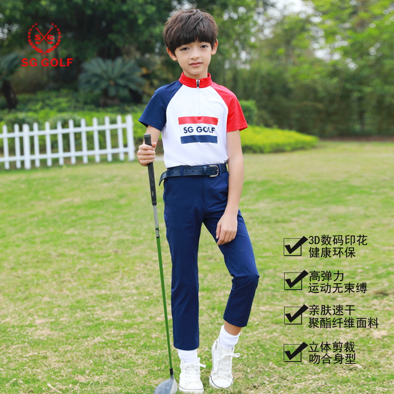 儿童高尔夫衣服 女童男童套装高尔夫服装女儿童青少年短袖t恤裤子