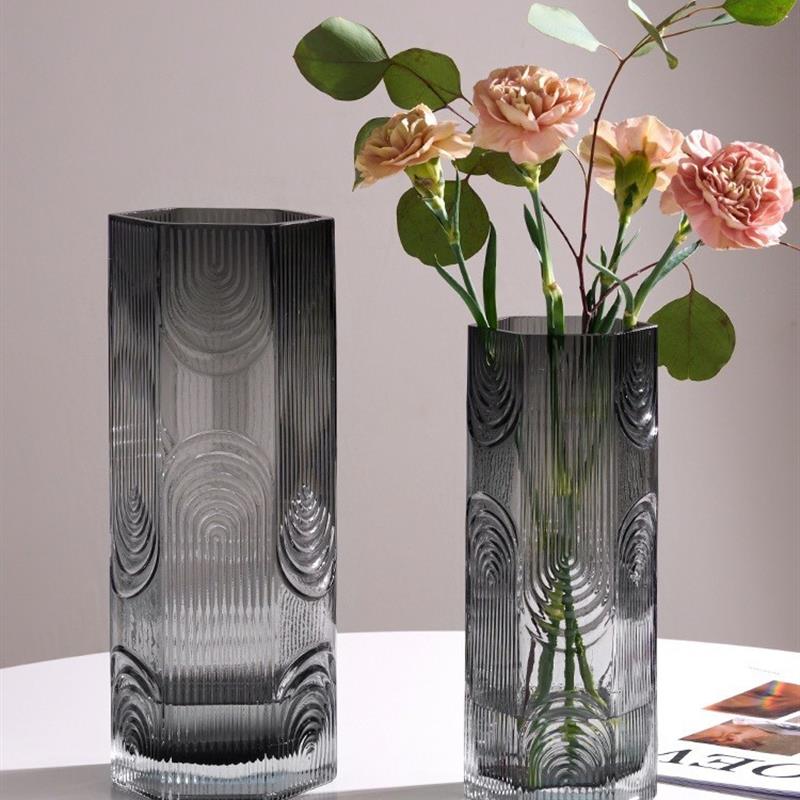 轻奢年轮玻璃花瓶新中式客厅插花水养富贵竹创意高级感艺术品摆件