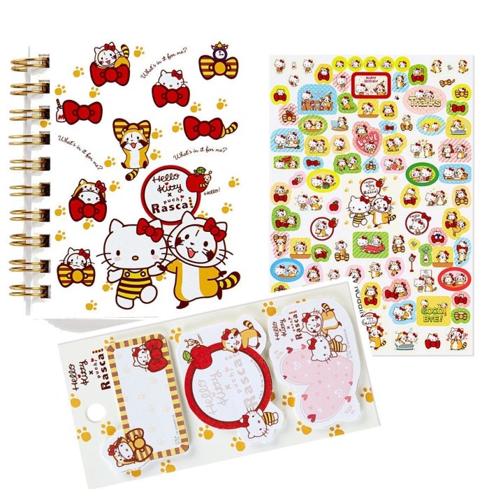 日本独家Hello Kitty 小浣熊系列 可爱便利贴 贴纸 笔记本