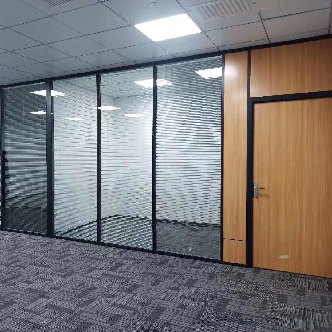 苏州办公室玻璃隔断墙铝合金双层钢化玻璃内置百叶隔断隔音高隔墙