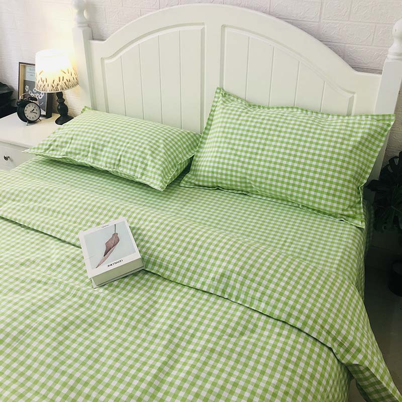 【优质老粗布】纯棉加厚绿色小格子床单被单被套三四件套家纺双人