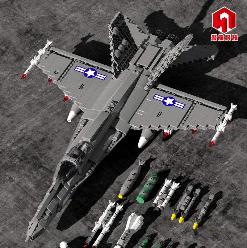 聚航88005舰载战斗机F-18飞机模型拼插DIY小颗粒儿童益智积木玩具