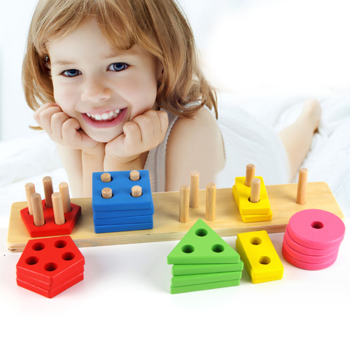 儿童几何三角形形状积木套柱玩具颜色认知配对积木认知益智力教具