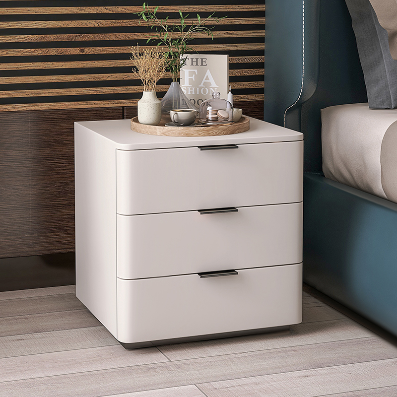 意式轻奢大尺寸床头柜高款免安装全实木三抽现代简约定制岩板边柜