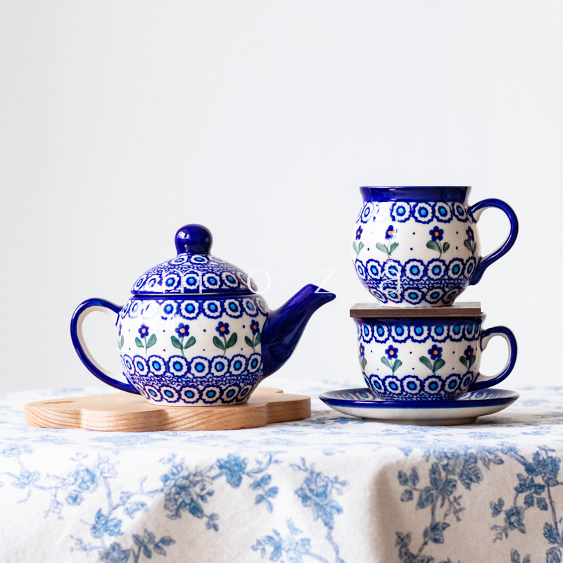 莫杂现货波兰手绘陶瓷小蓝花马克杯茶壶咖啡杯碟水杯茶杯欧式C030