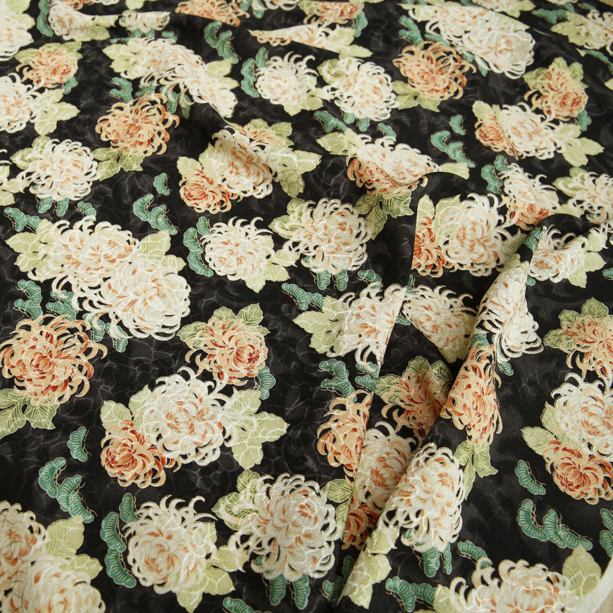 日本进口SEVENBERRY仿真丝暗纹提花汉服旗袍设计师布料缎纹面料菊