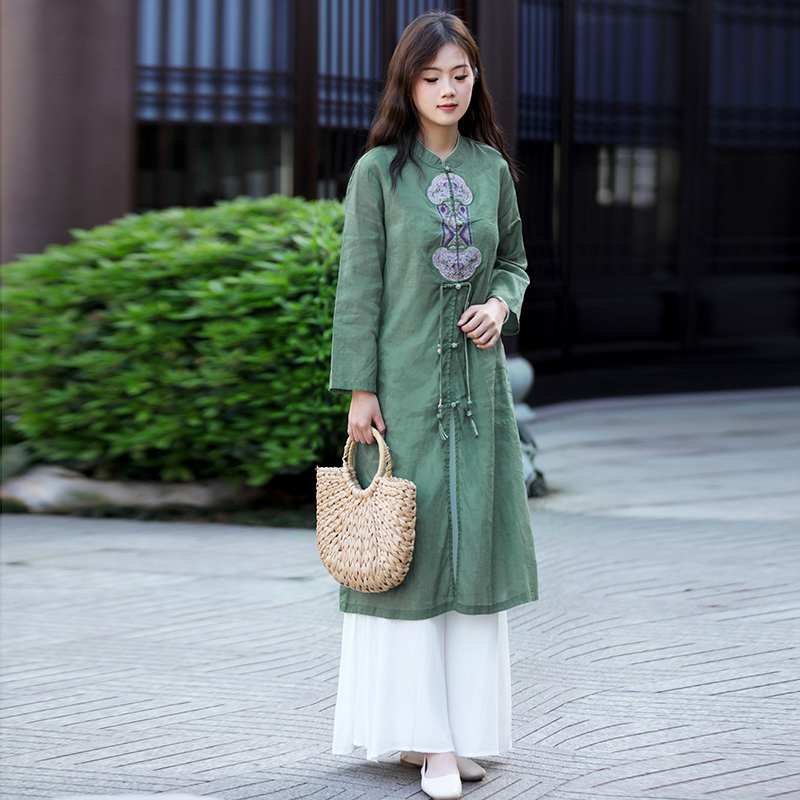乱在江南中国风复古典雅气质刺绣长袍显瘦中式民族风春夏连衣裙
