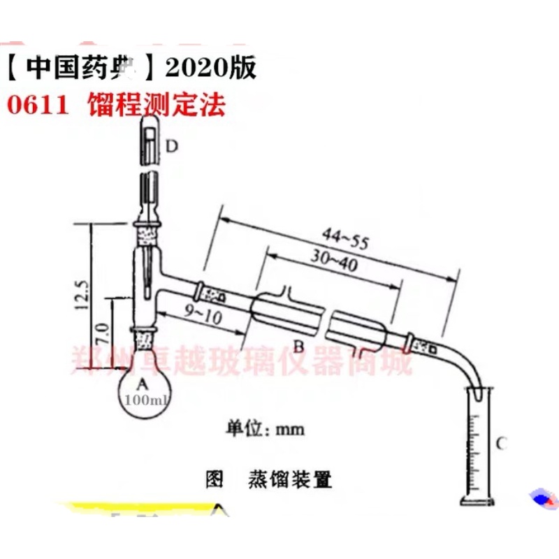 馏程测定法 蒸馏装置 馏程法蒸馏仪器装置 中国药典标准2020年版