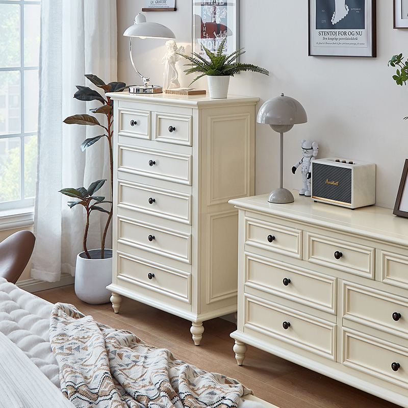 萨洛美式实木斗柜五层六抽屉法式奶油白色小户型家具卧室电视机柜