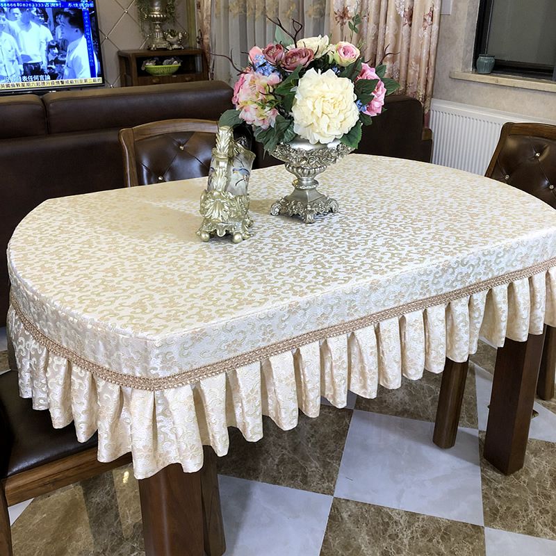 金色布艺桌布新中式椭圆形台布纯色中国风桌套古典禅意茶几布定制