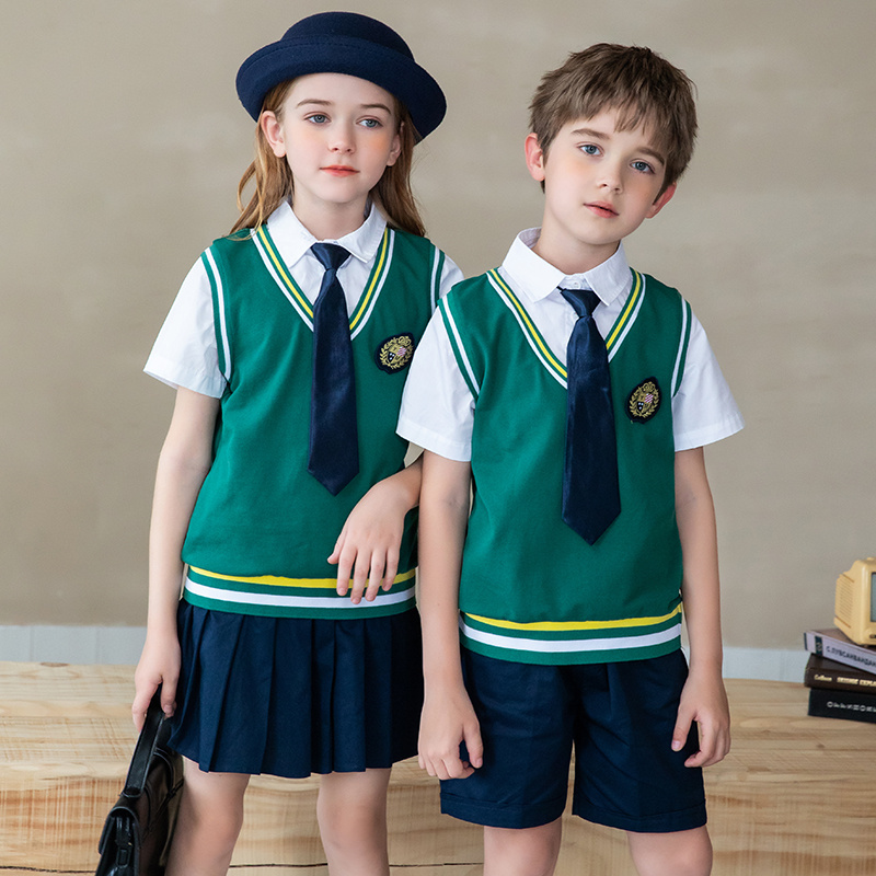 幼儿园夏季园服假两件套小学生套装校服绿色英伦风儿童班服定制款