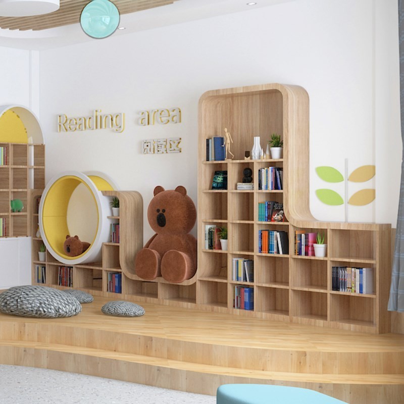 定制绘本馆儿童图书馆幼儿园异形弧形整墙书柜培训中心阅读区书架