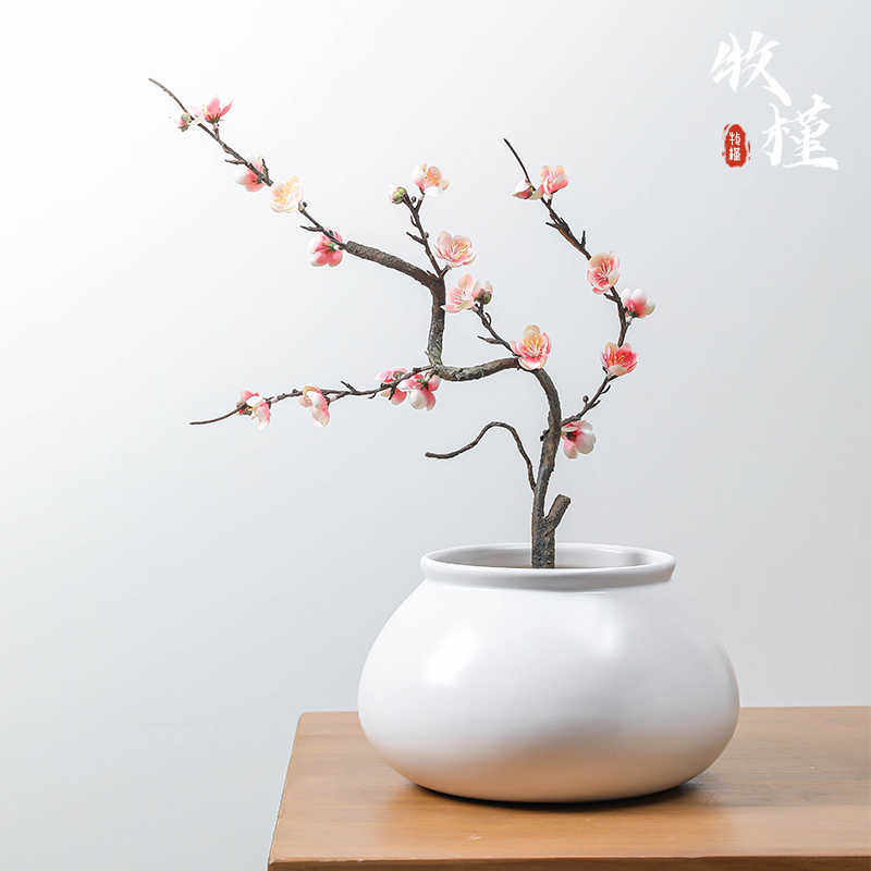 中式陶瓷花盆家用白色简约室内现代景德镇盆景客厅玄关装饰中国风