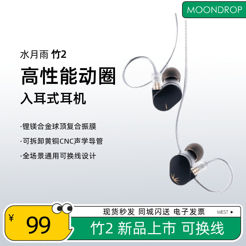 水月雨竹2高性能动圈入耳式耳机新款可换线HiFi发烧耳塞 竹2DSP