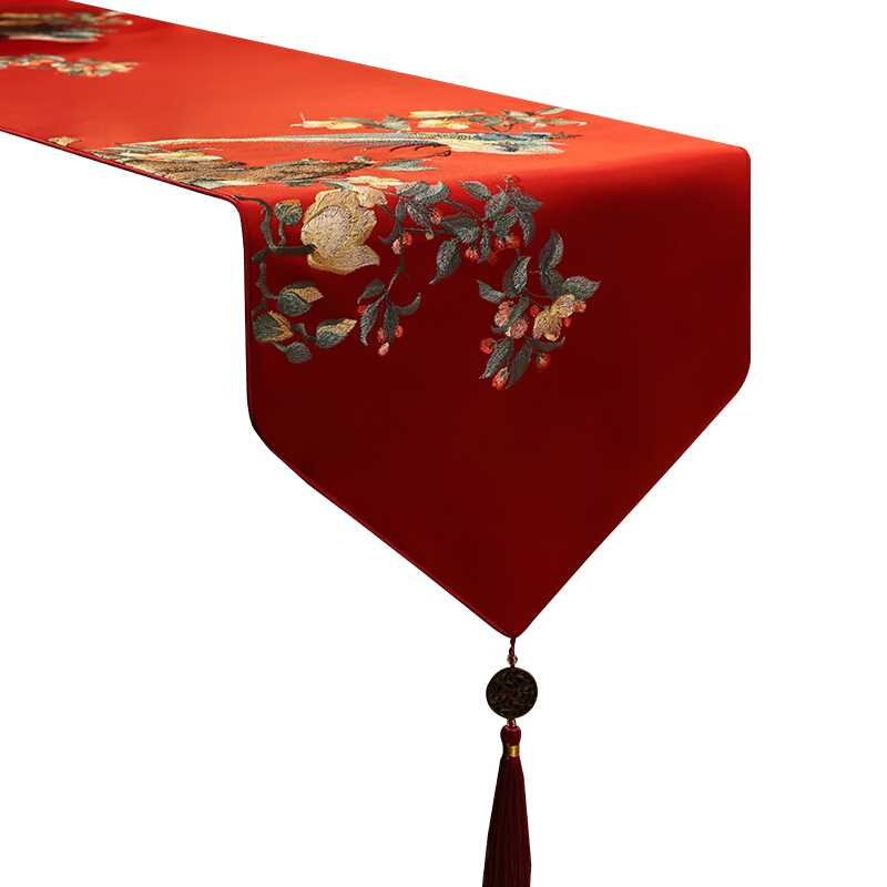 桌旗新中式禅几茶意茶电茶旗茶桌垫布红色结婚床旗台视柜长条桌布