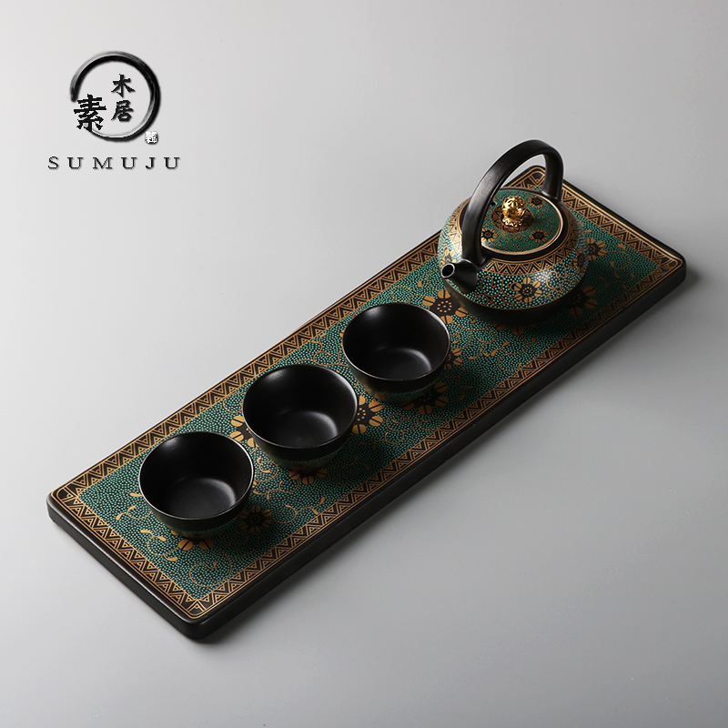 黑陶中国风陶瓷长方形干泡盘家用简约储水式茶海茶台功夫茶盘茶具