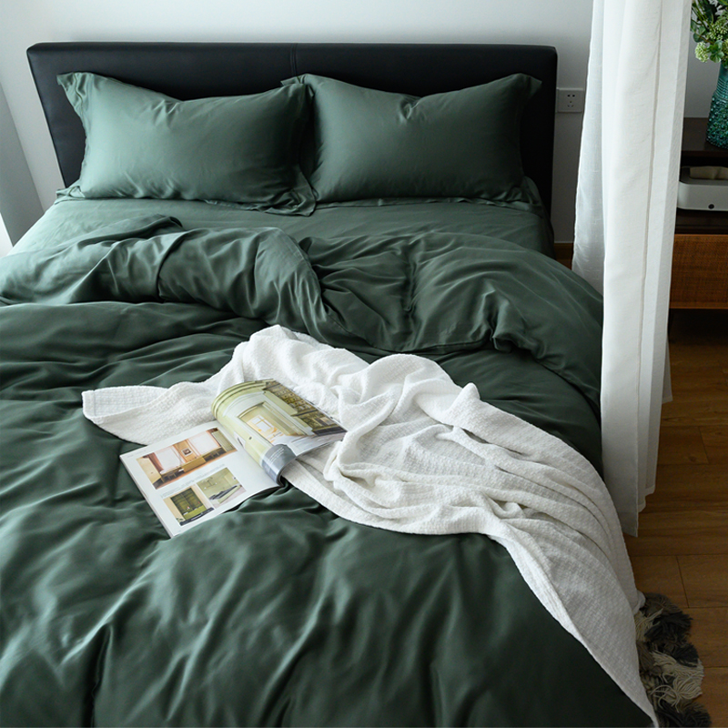 北欧简约双面纯色60支天丝四件套夏季冰丝1.8m床单笠裸睡床上用品