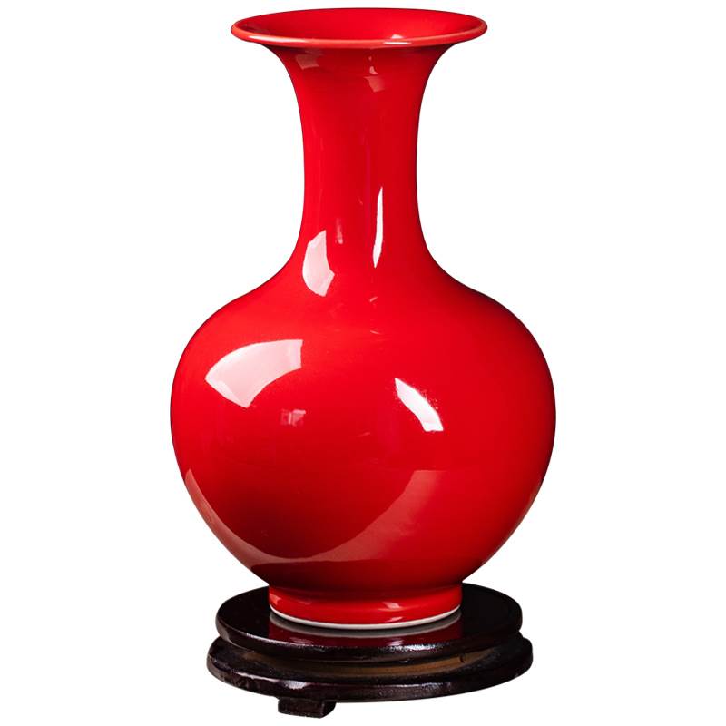 速发景德镇中国红花瓶陶瓷器插花器家居客厅小瓷瓶摆件结婚装饰品