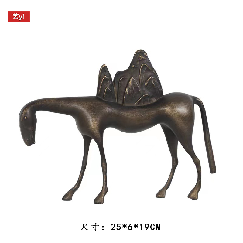 急速发货新中式金属马背山铸铁牧马动物雕塑摆件家居饰品骏马瘦马