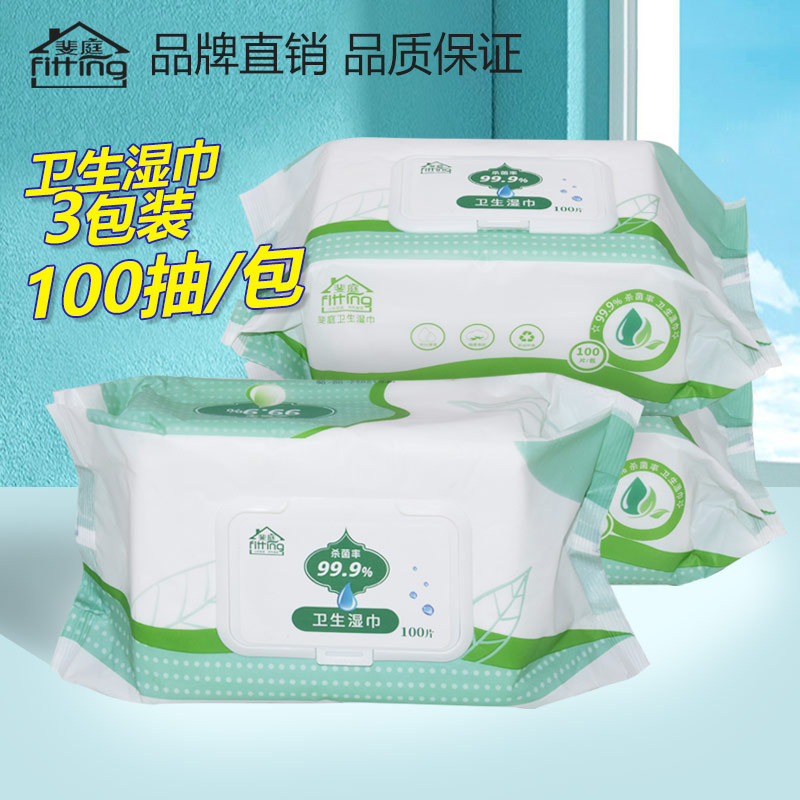 斐庭卫生湿巾99.9%100抽3包常规湿巾纸抽取式公家用卫生湿纸巾