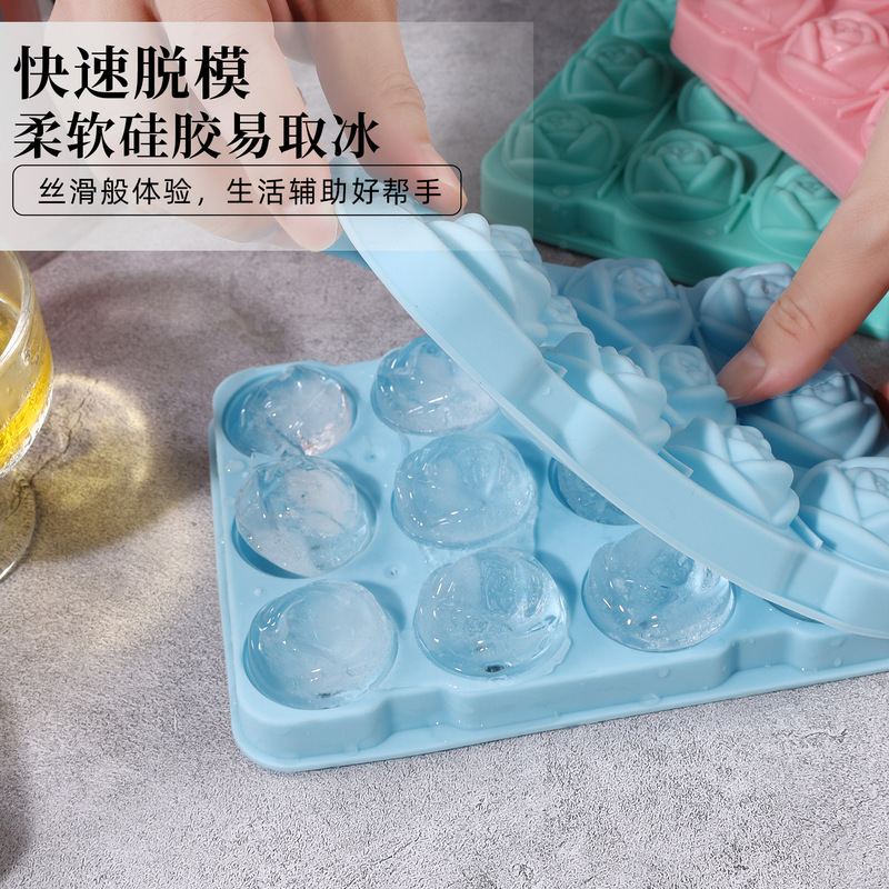 二合一制冰模具冰箱玫瑰花钻石形状冰块冻冰格硅胶神器other/其他