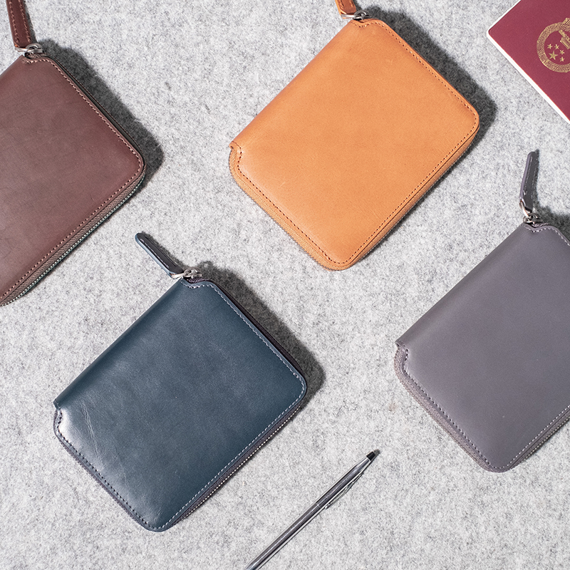 Lewhisper旅行者系列原创真牛皮拉链全封闭紧凑型短款护照包钱包