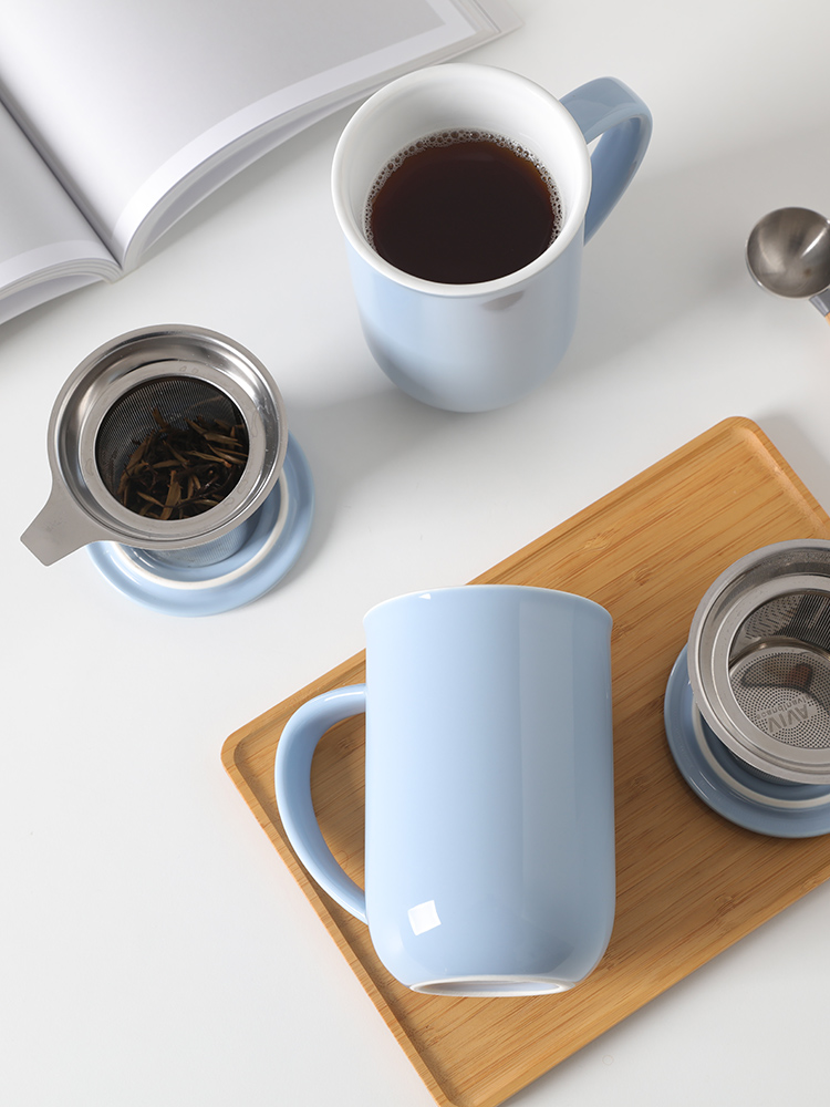 新品丹麦VIVA带盖茶杯子不锈钢过滤陶瓷马克500ml西西弗书店矢量
