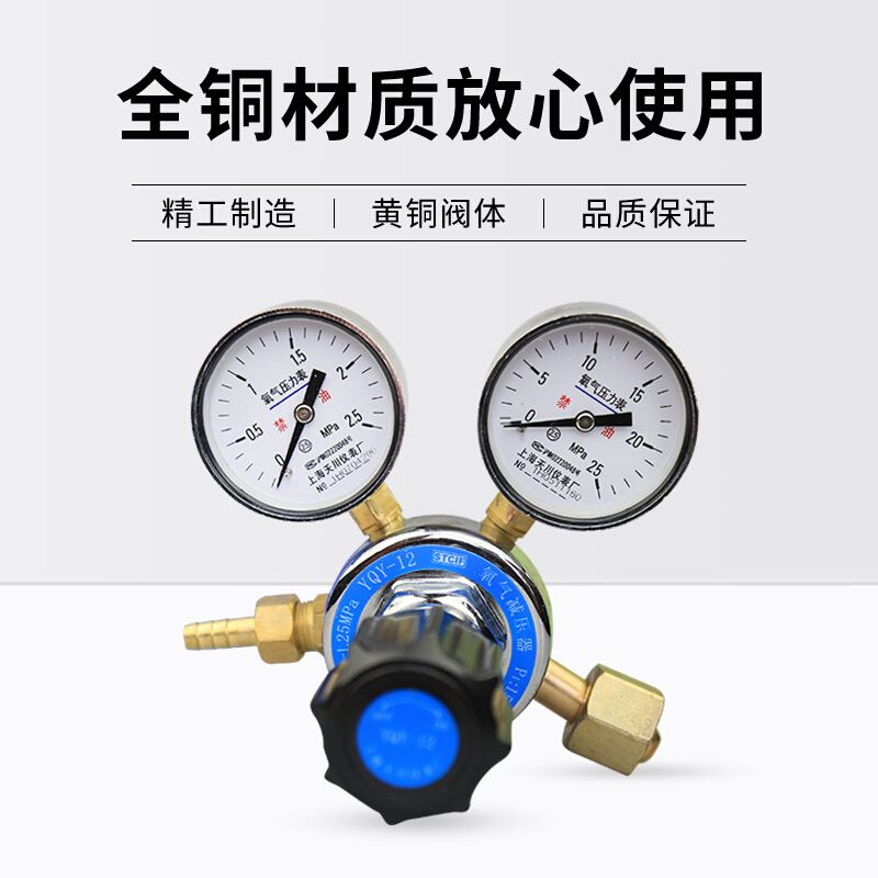 YQY-12氧气表减压器2.5*25mpa全铜本体调节阀钢瓶 上海仪表厂