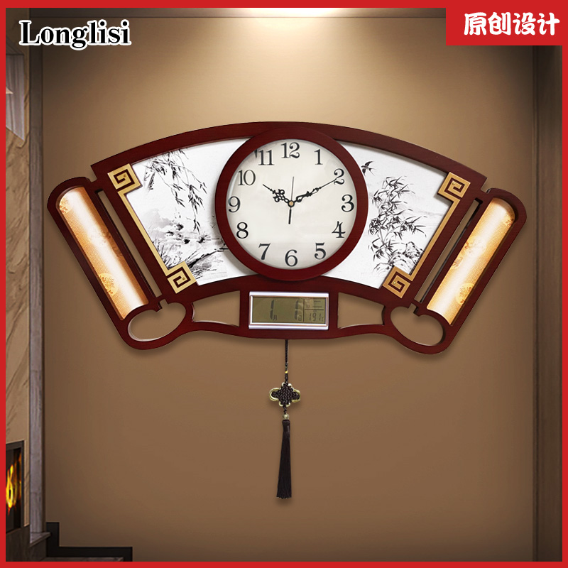新中式日历简约家用静音挂钟客厅中国风挂钟大气万年历时尚钟表