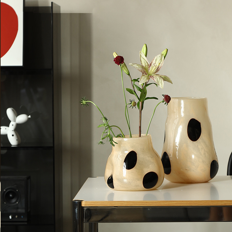 法式中古玻璃花瓶创意艺术摆件高级感现代简约客厅装饰桌面插花瓶