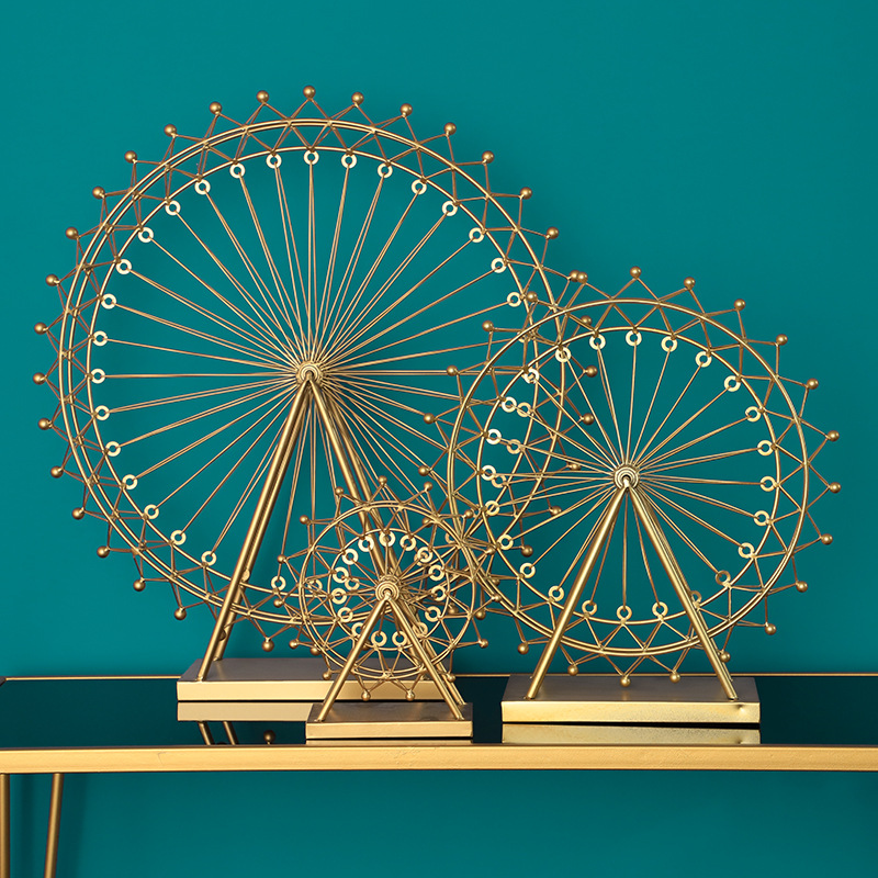 北欧创意金属旋转摩天轮摆件模型道具玄关家居工艺品咖啡厅装饰品