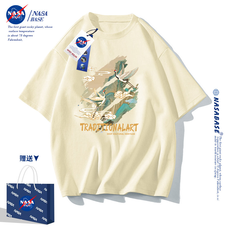 NASA联名国潮短袖t恤男2024新款夏季中国风纯棉宽松半袖打底上衣