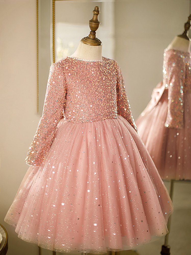 粉色女童礼服高端花童公主裙演出服儿童钢琴演讲比赛主持生日秋季