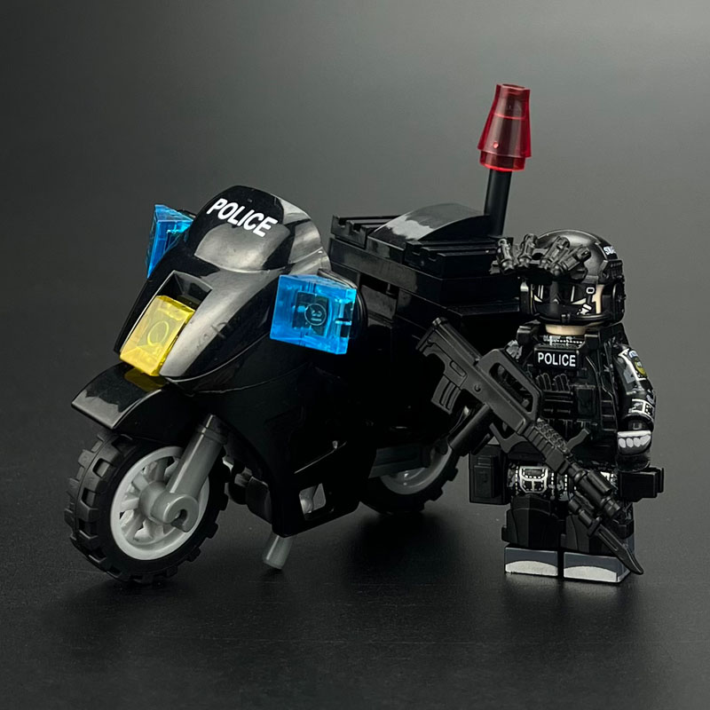 中国特警人仔军事警察特种兵小人摩托车模型儿童拼装益智男孩玩具