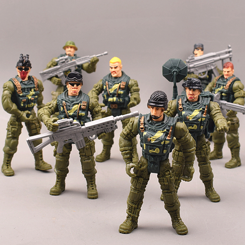 儿童塑料兵人模型关节可动特种部队武器套装男孩玩具二战军事摆件