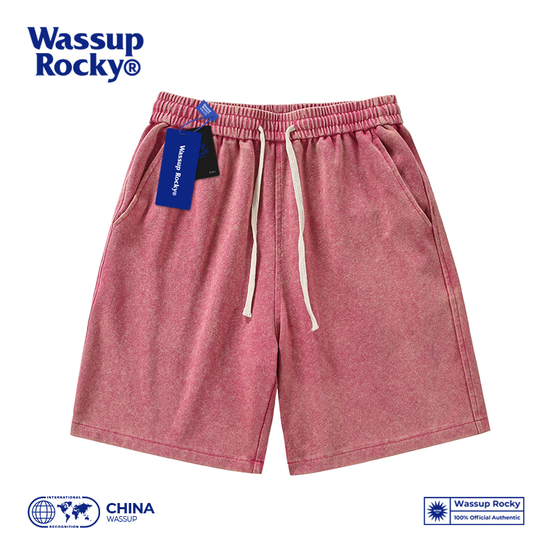 Wassup Rocky美式纯色做旧水洗运动短裤男夏季宽松休闲篮球五分裤