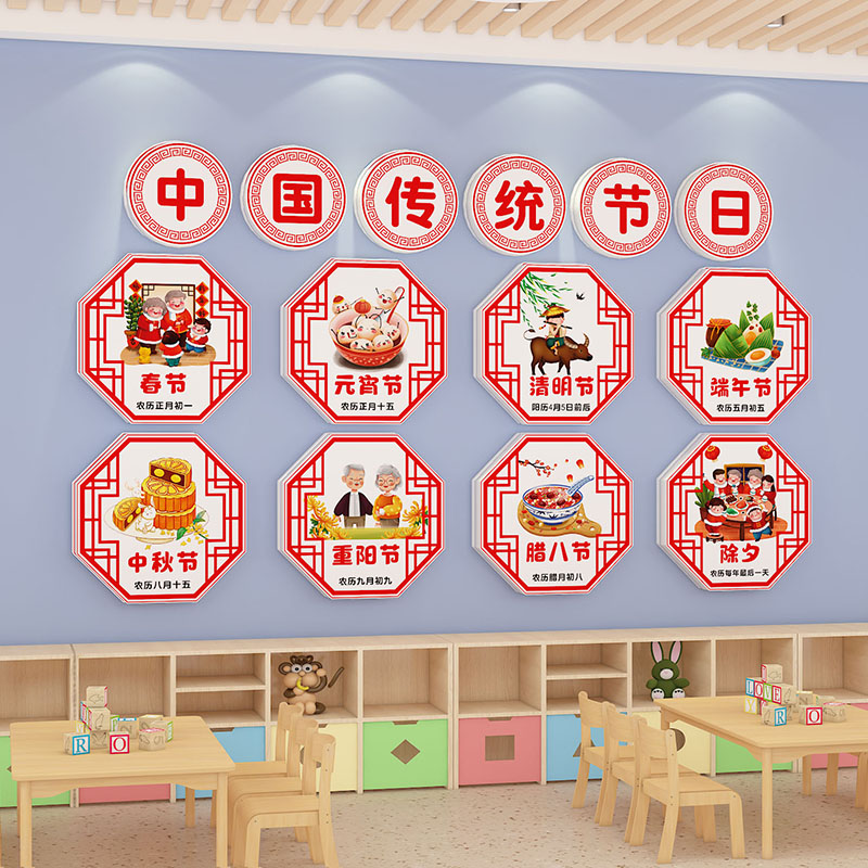幼儿园环创主题墙成品中国传统节日文化墙贴教室走廊楼梯墙面装饰