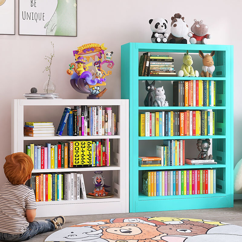 家用简易书架儿童铁艺书籍收纳架阅读区4层绘本架小型图书馆铁架