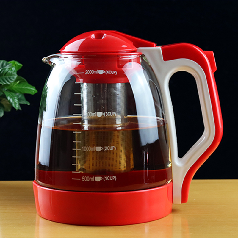 红色大容量家用加厚耐高温玻璃泡茶壶食品级茶水分离水壶茶具套装