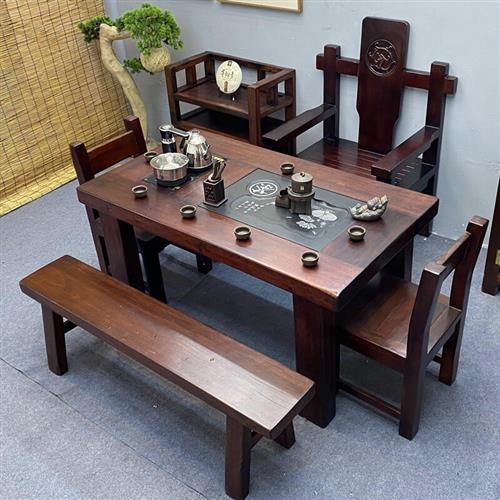 厂家老船木木大板原木茶桌椅组合 老船木茶桌椅组合小茶台实木茶