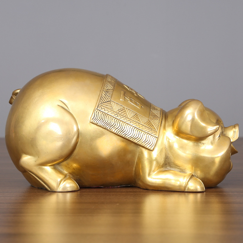 黄铜金猪摆件储蓄罐客厅办公室家居工艺生肖猪开业礼