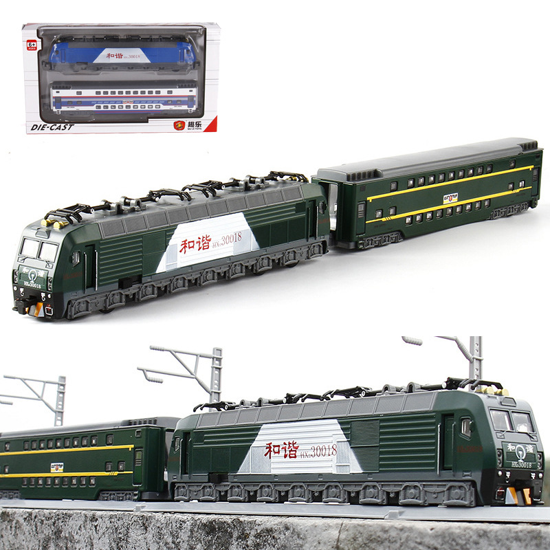 趣乐合金火车模型高速列车和谐号电力车头回力绿皮车声光儿童玩具