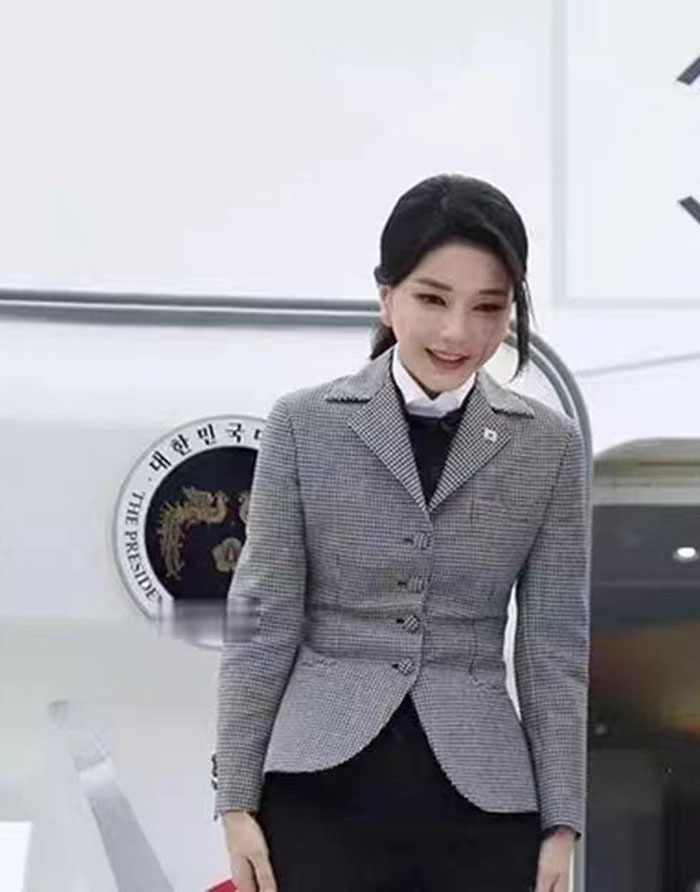 韩国总统夫人金建希小千鸟名媛修身显瘦西装法式复古羊毛西装外套